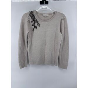 LOFT Womens Extra Small Embellished Sweater Top Long Sleeve Beige Knitwear